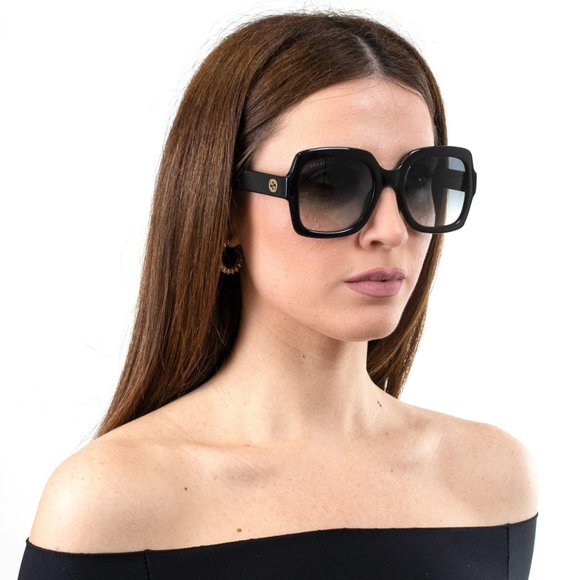 Gucci GG1337S 002 Sunglasses Shiny Black Gradient Gray Polarized Square Women main image 5